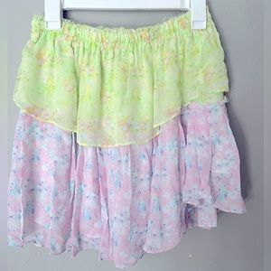 LoveShackFancy ruffled mini skirt size Medium in Lime and Pink.